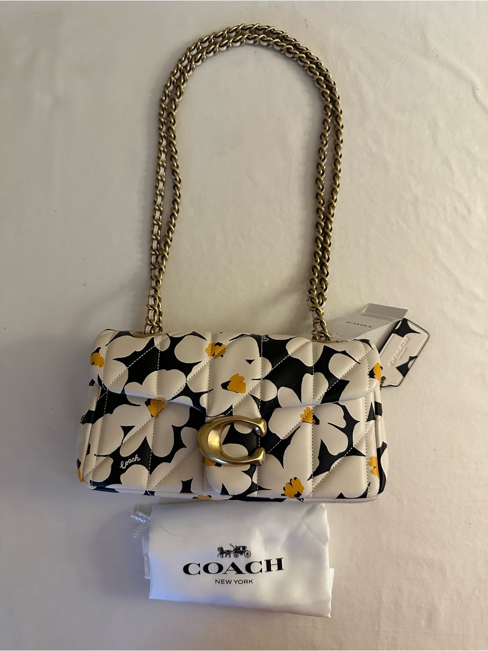 Coach Quilted Tabby 20 Floral Shoulder Bag in White, Black & Yellow - Picture 5 of 6